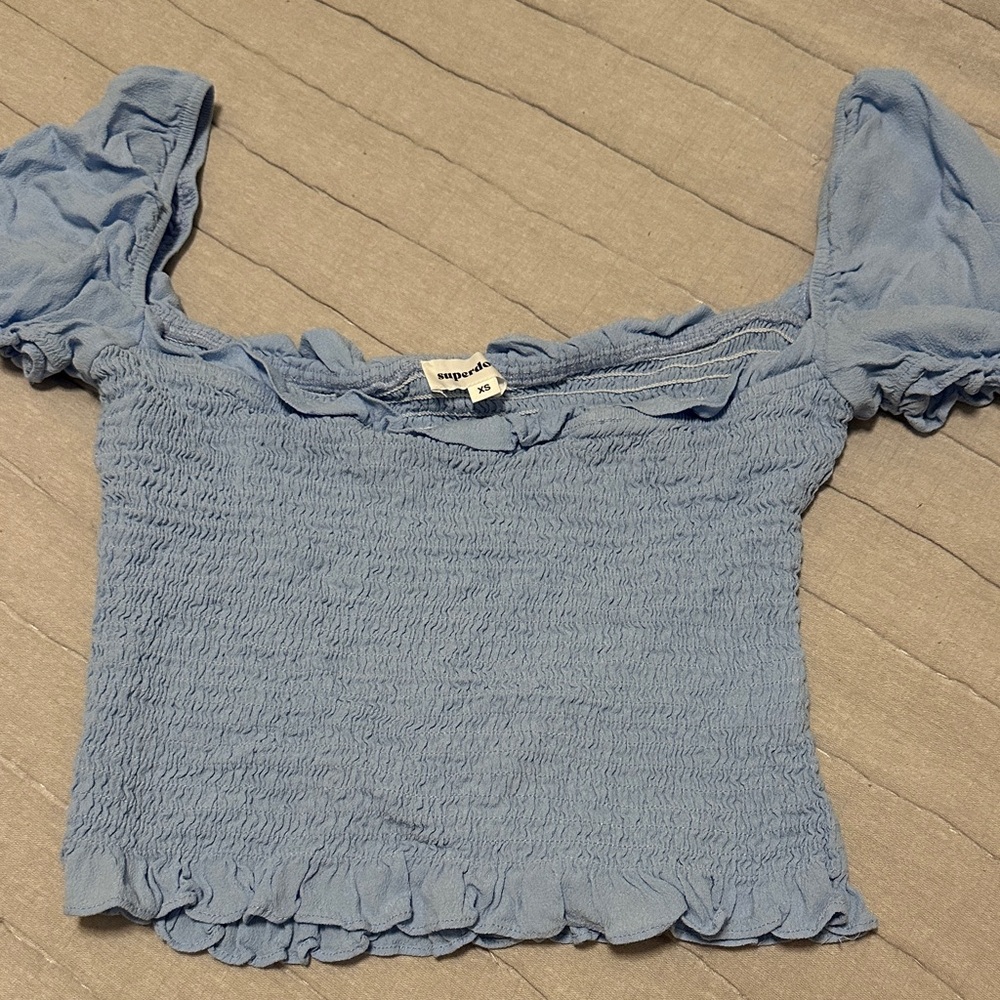 REVOLVE Light Blue Smocked Blouse